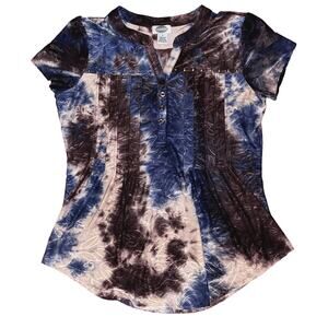 Sienna Grace Marble Tie Dye Brown & Blue Short Sleeve Top Small